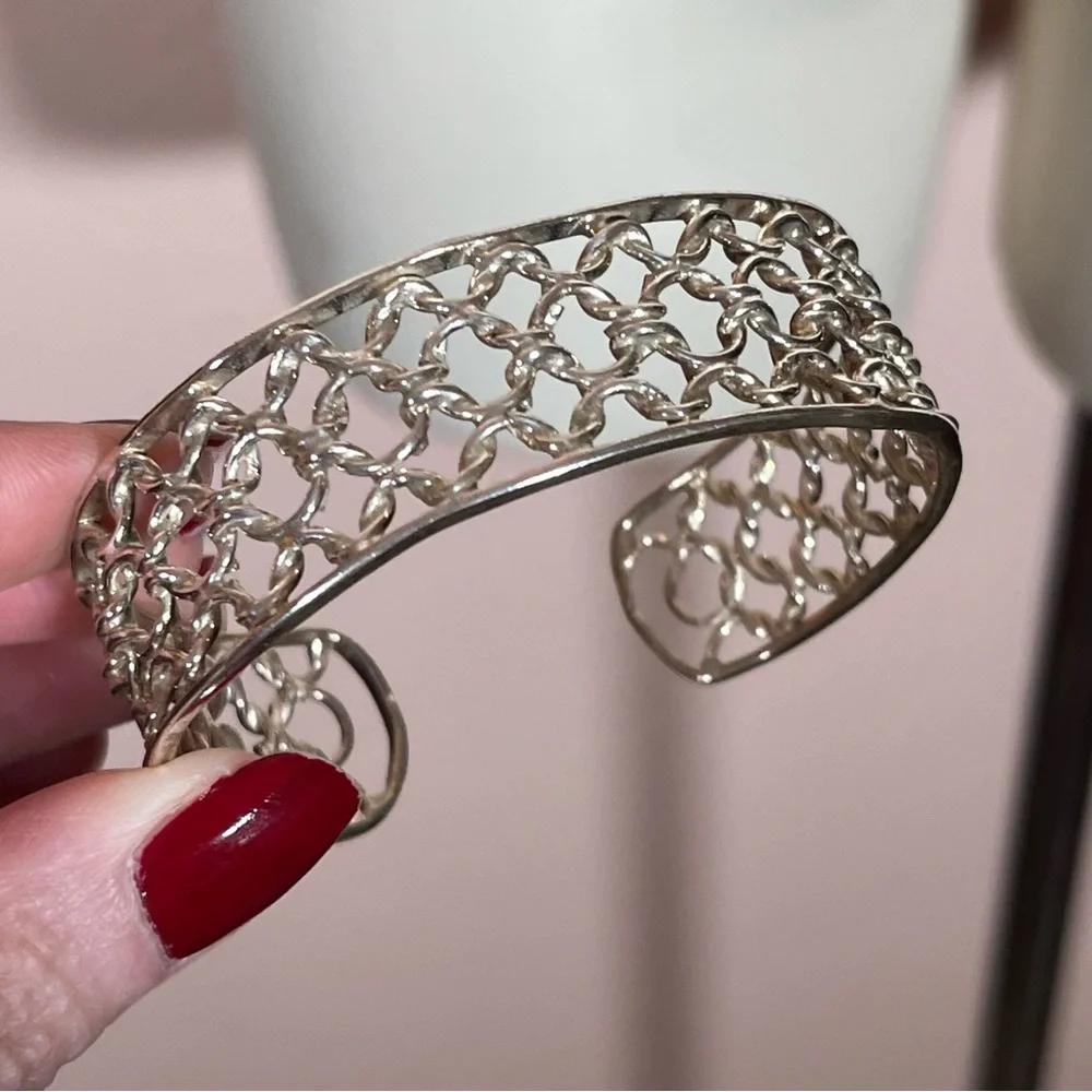 Vintage .925 sterling silver southwestern Woven Wide cuff Bracelet